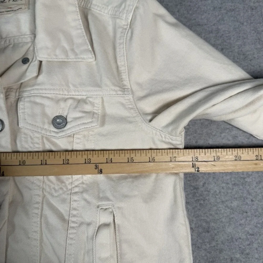 Free People We The Free Denim Jacket Womens XS Cream Cotton Cropped Trucker Boho - Picture 5 of 9